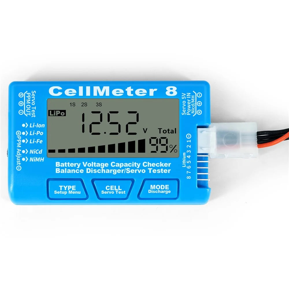 Cellmeter 8-in-1 Digital Battery Capacity Checker Controller Tester Voltage Tester for Li-Po Li-ion NiMH Nicd Cell Meter - Blue - 1