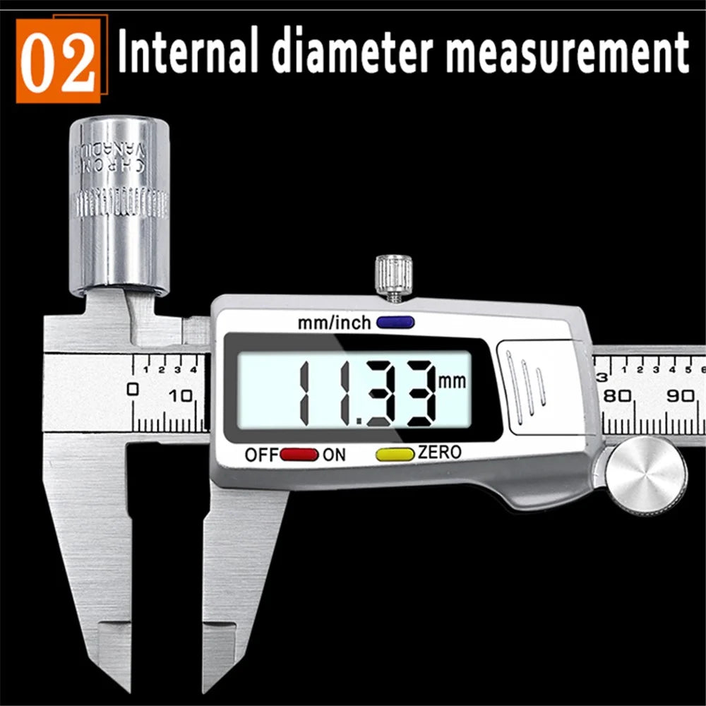 0-150mm Digital Vernier Stainless Steel LCD Display Caliper with Tri-color Button for Length Width Depth Diameter - 7
