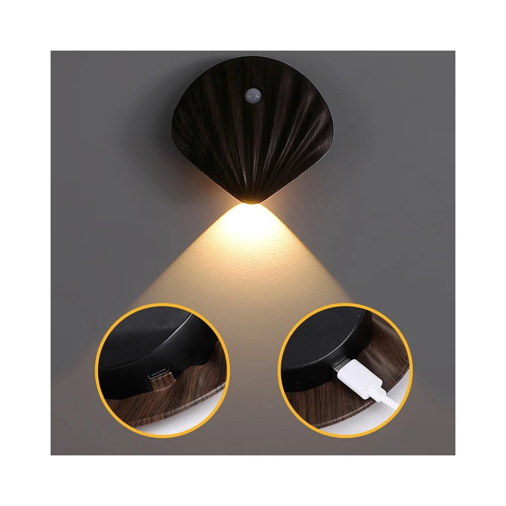 Smart LED Motion Sensor Night Light Rechargeable Magnetic Wireless Cabinet Closet Door Lamp - Warm Light  /  Natural Wood Grain - 7