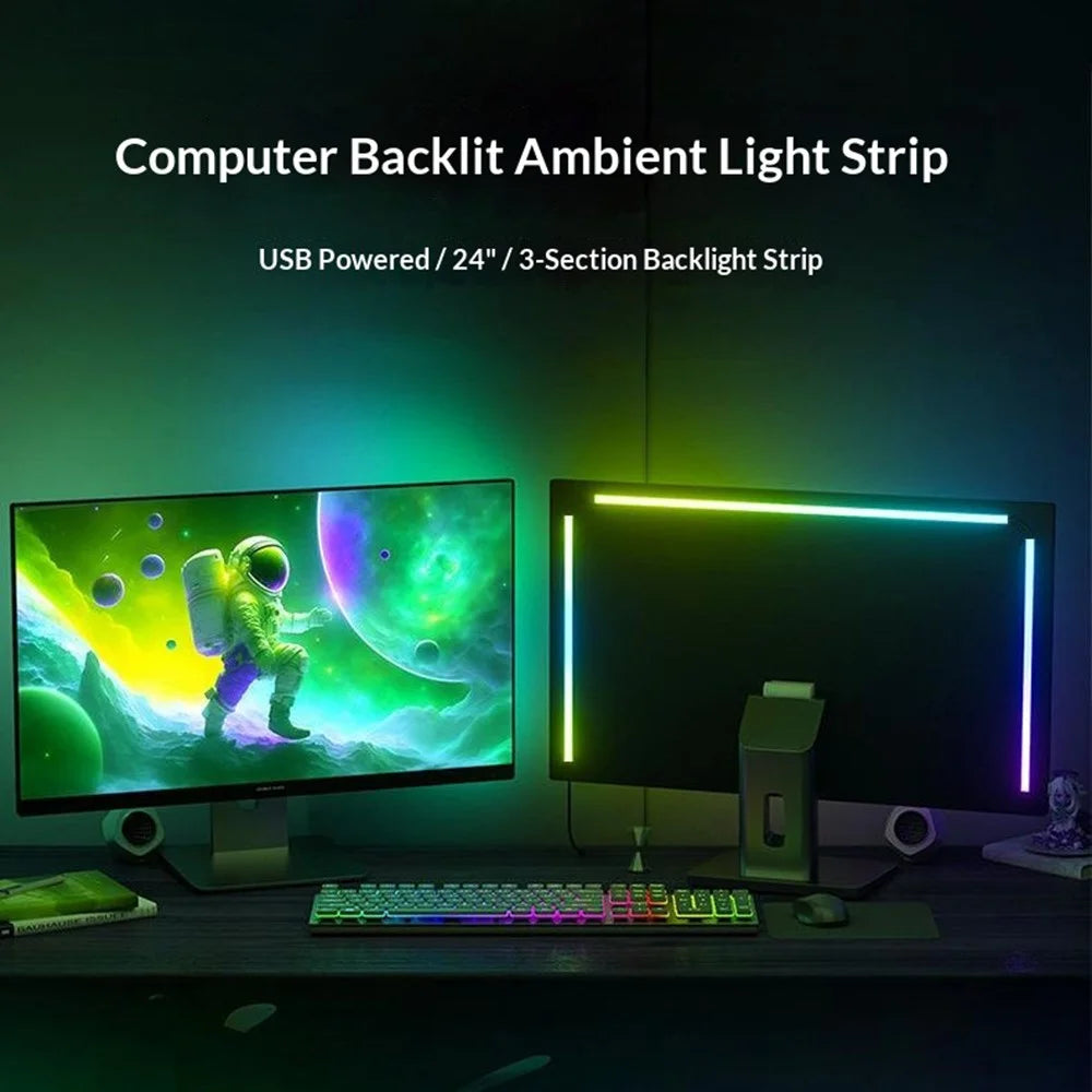 KBB-54 Single Wired Control 24 inch LED Gaming RGB Ambient Light Strip Silicone Flexible Stick-on Light for Computer - 7