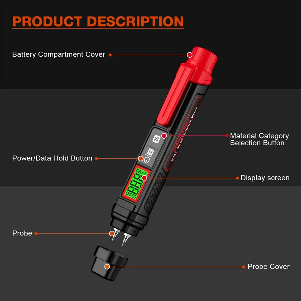 HABOTEST HT67 Wood Moisture Meter Digital Humidity Detector for Wood Wall Cement Materials - 5