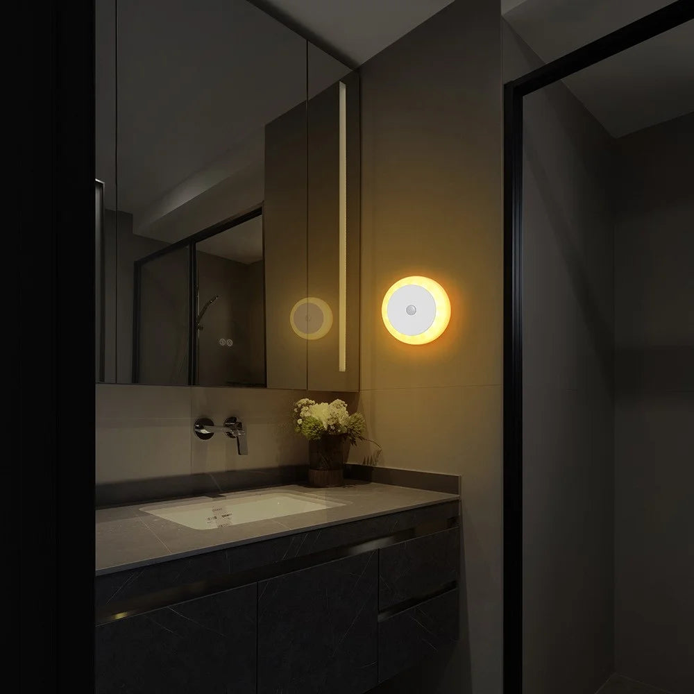 Round Wall Light Rechargeable Motion Sensor 3-Color Dimming LED Night Light with Magnetic Base - White - 4