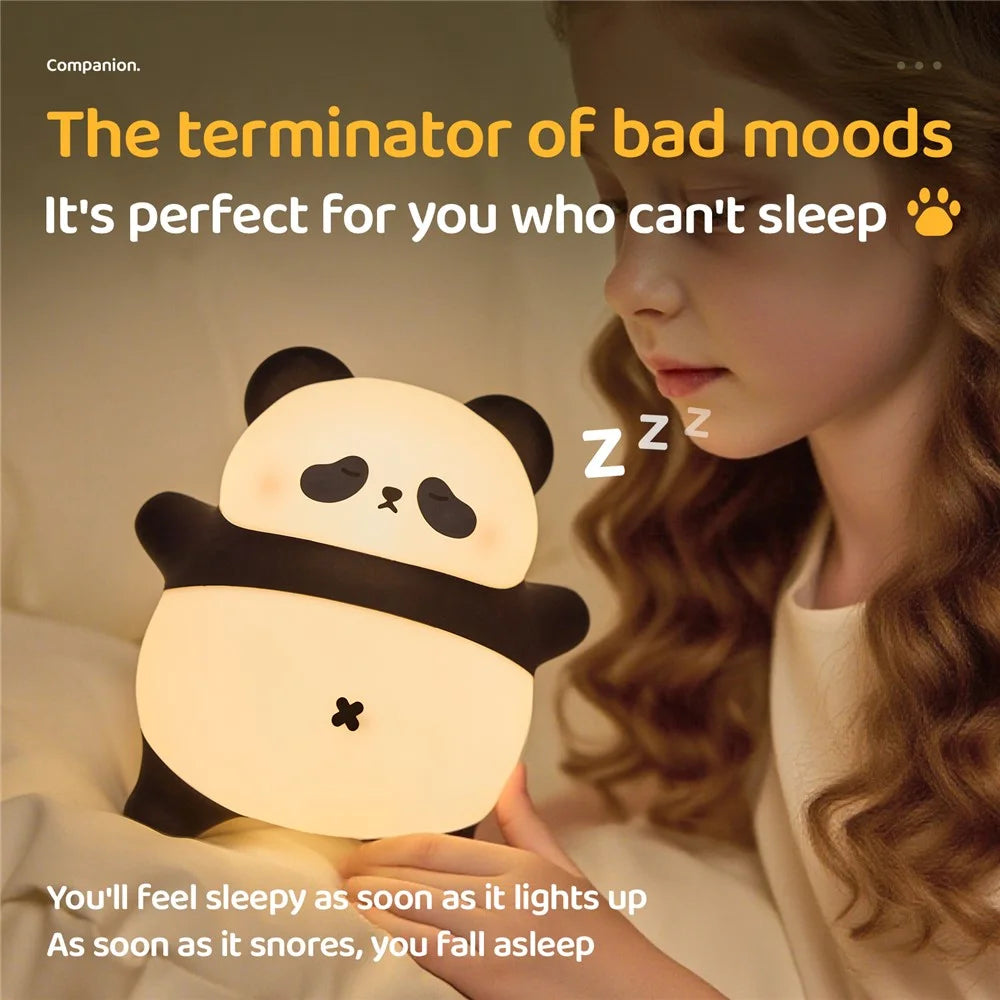 A071 Panda Silicone Night Light Snoring Sound Sleep Lamp Soft Touch Light for Bedroom - 3