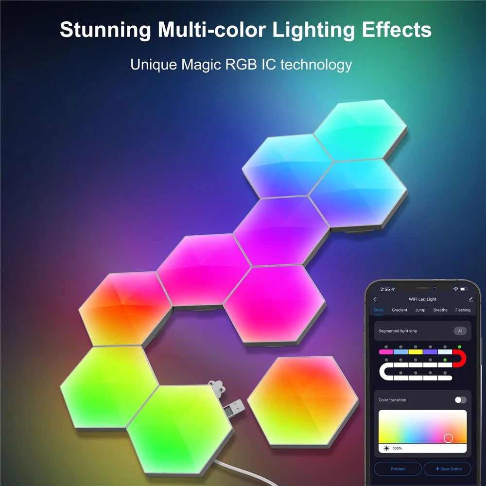 LIXINCORDA 10Pcs Smart LED Light Wall Panel Kit APP / Remote Control Honeycomb RGBIC Lamp (Bluetooth-compatible Version) - 2