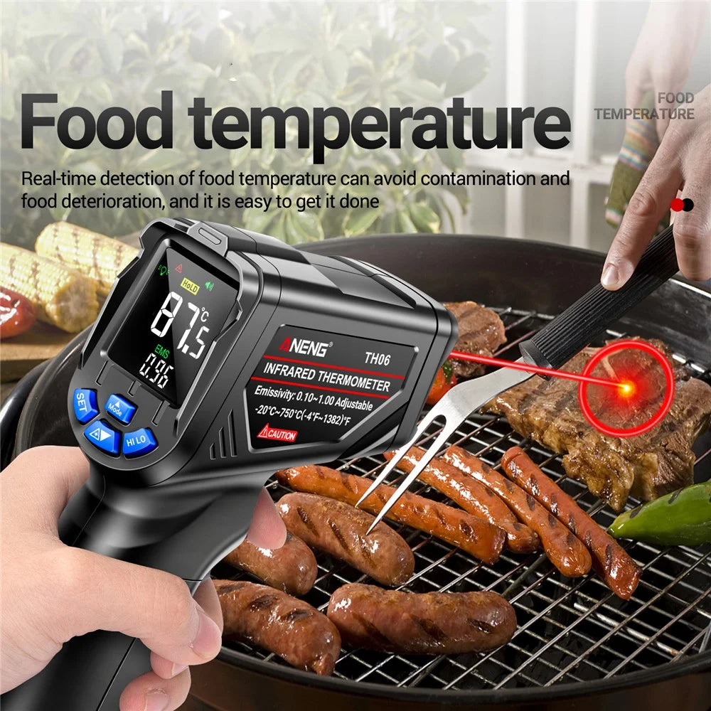 ANENG TH06 Digital Infrared Thermometer Temperature Gun -20 - 750 Degrees Celsius Handheld Non Contact Reverse Screen Industrial Tool - Black - 5