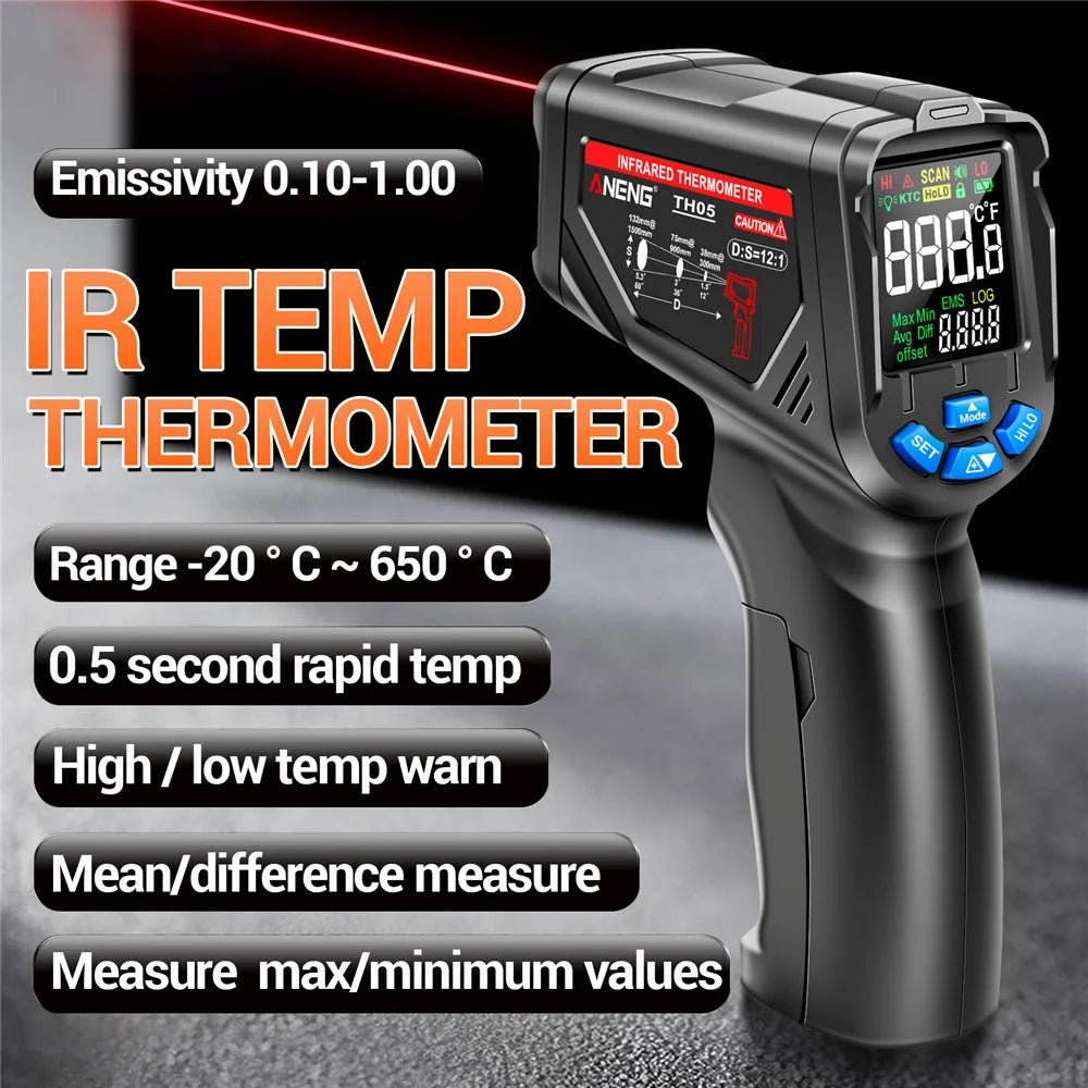 ANENG TH05 Portable Infrared Thermometers Handheld -20~650 Degree Temp Measurement with Digital Display - Black - 3