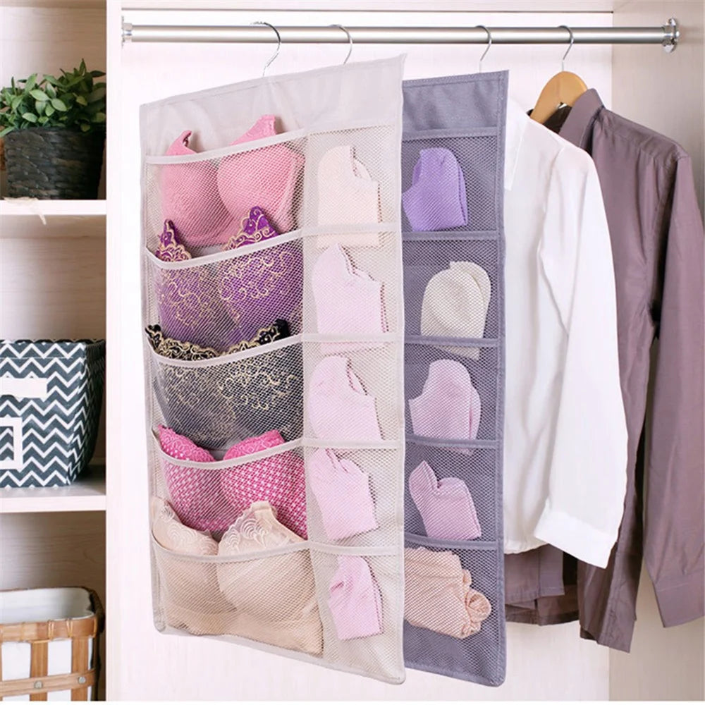 25 Pockets Wardrobe Bra Underwear Socks Storage Oxford Cloth Double-Sided Hanging Bag - Grey - 2