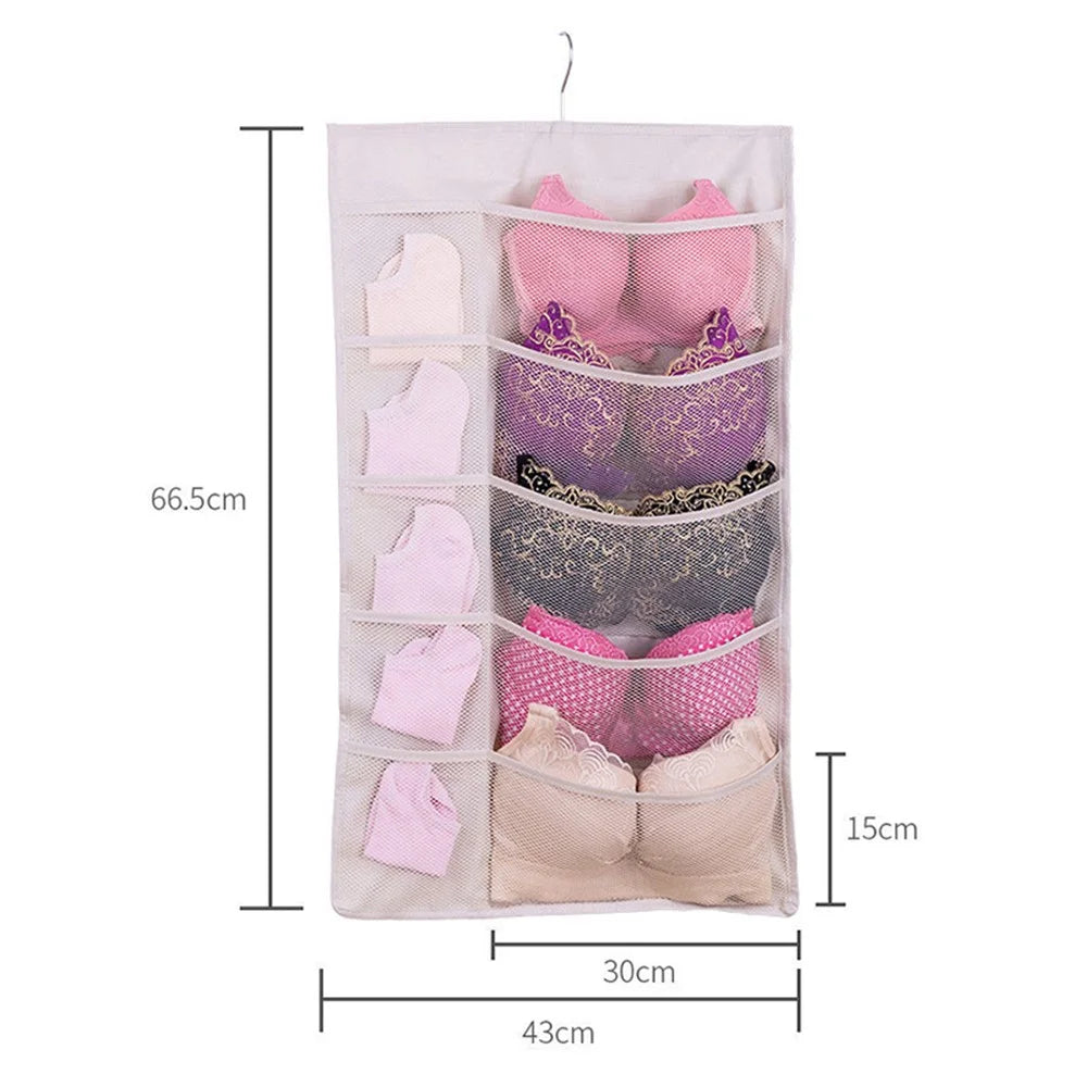 25 Pockets Wardrobe Bra Underwear Socks Storage Oxford Cloth Double-Sided Hanging Bag - Grey - 7