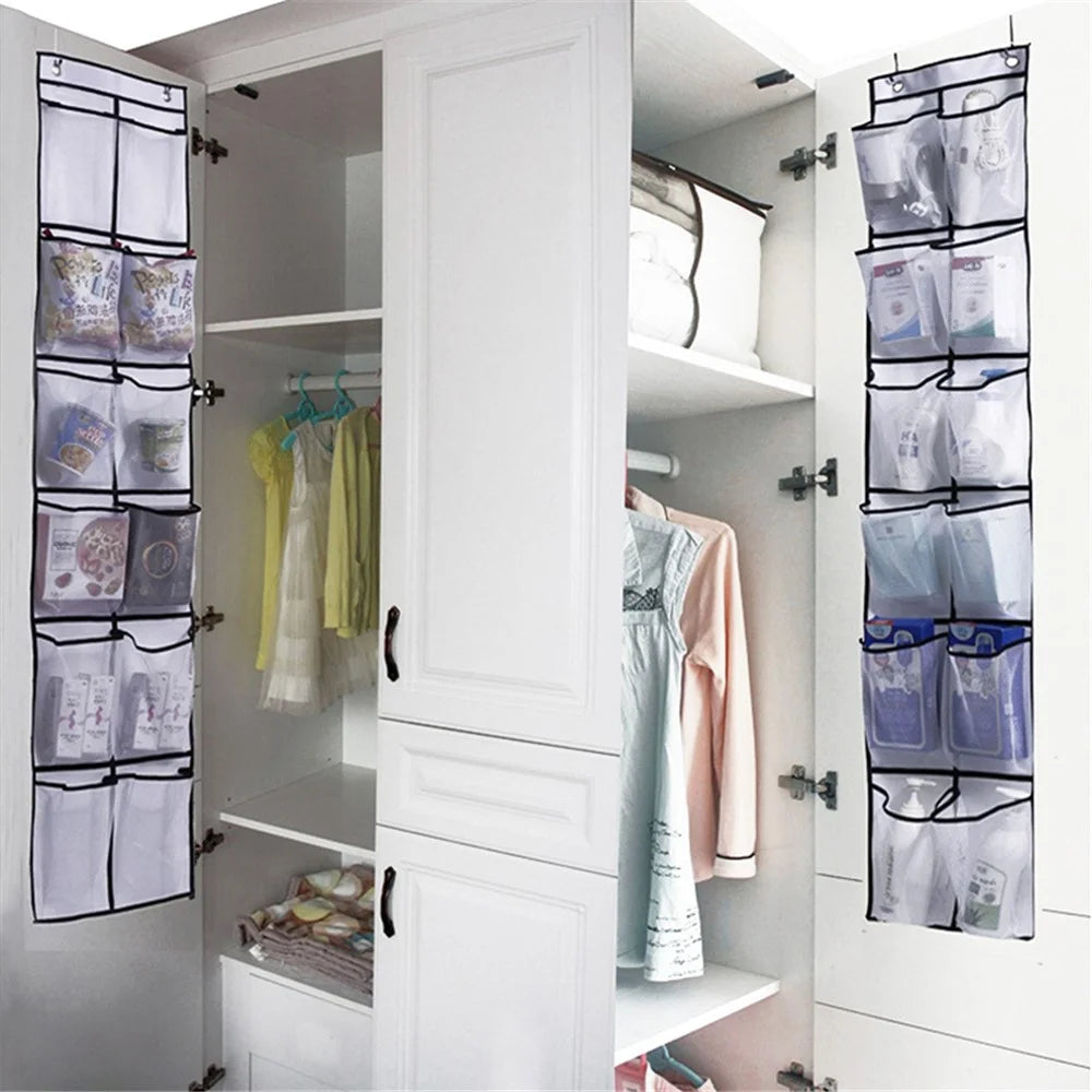 14 Pockets Non-Woven Shoes Hanging Organizer Transparent PVC Shoes Storage Bag - White - 4