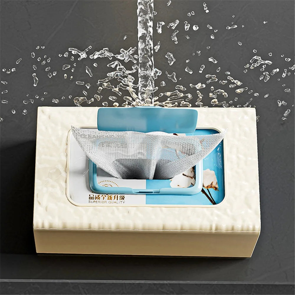Wall Mounted Water Ripple Texture PET Tissue Box Adhesive Toilet Paper Case - Cream - 2
