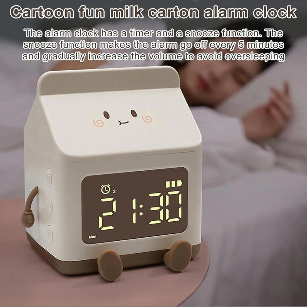 Milk Box Shape Clock with Snooze Kids LED Smart Clock Rechargeable Alarm Clock for Bedroom Room - Green - 5