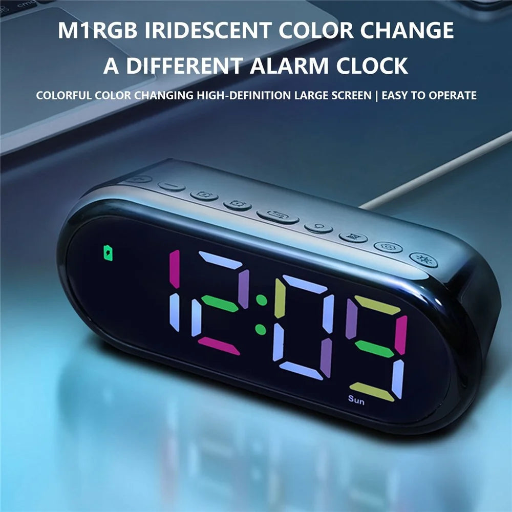 LED Large Display Digital Clock Adjustable Brightness RGB Color Changing Alarm Clock for Home - 3