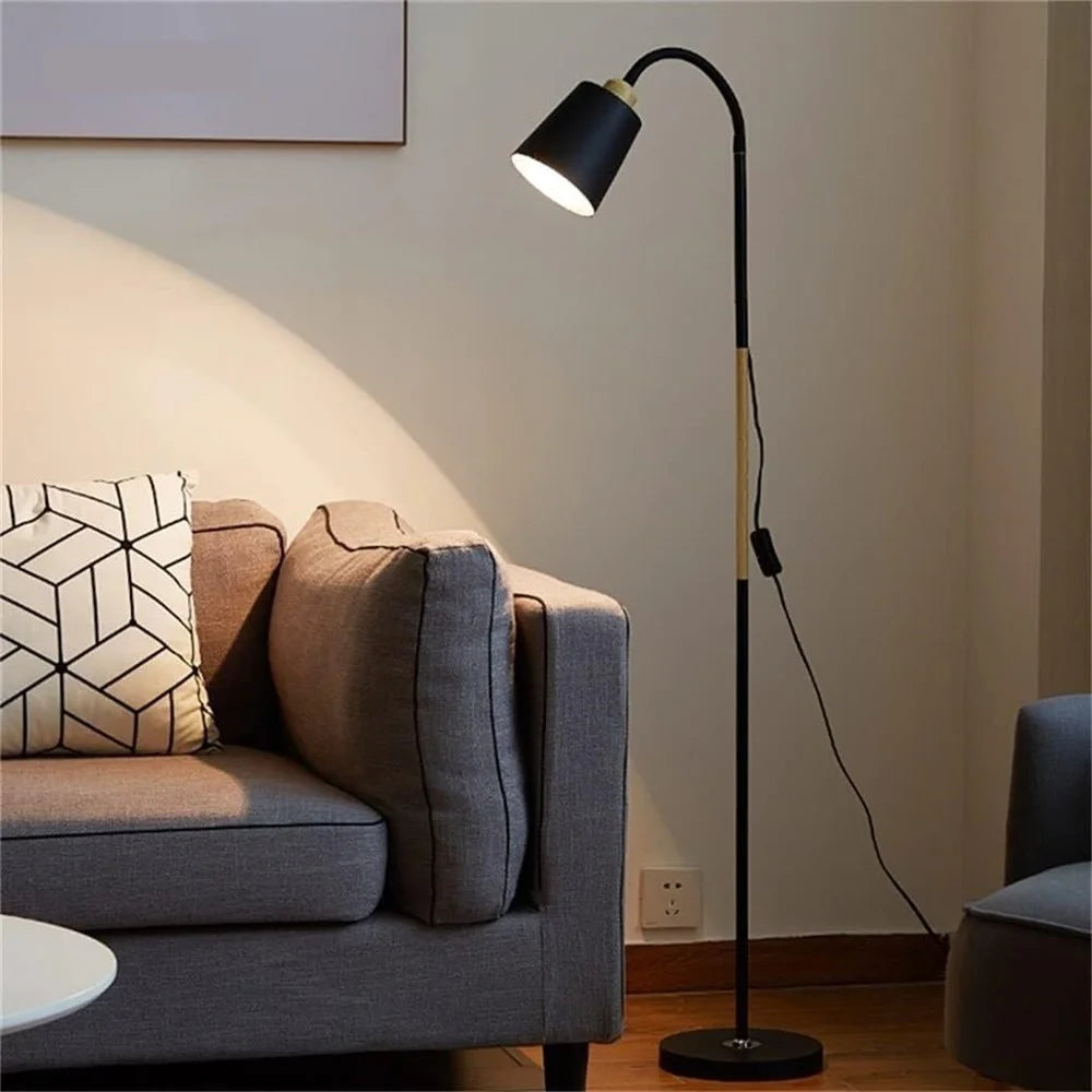 12W Modern Floor Lamp Flexible Hose E27 Bulb LED Light with PVC Base for Living Room Bedroom - Black - 2