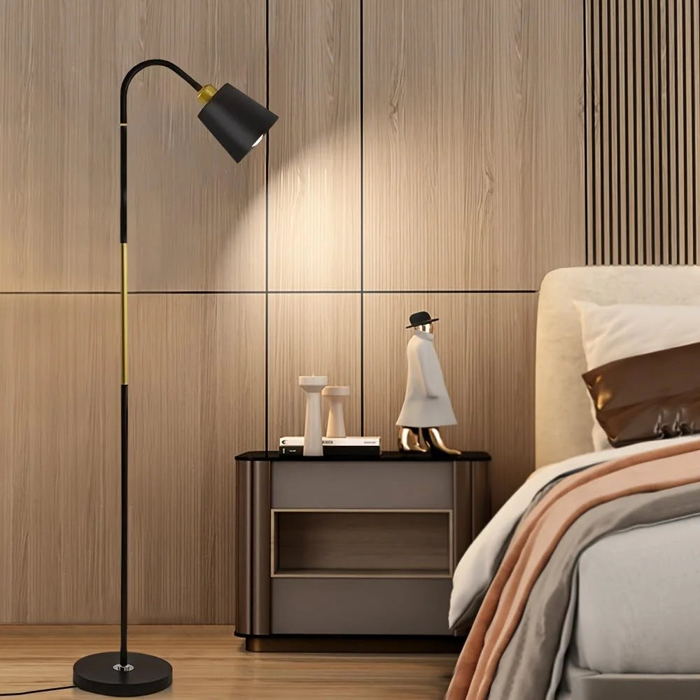 12W Modern Floor Lamp Flexible Hose E27 Bulb LED Light with PVC Base for Living Room Bedroom - Black - 6