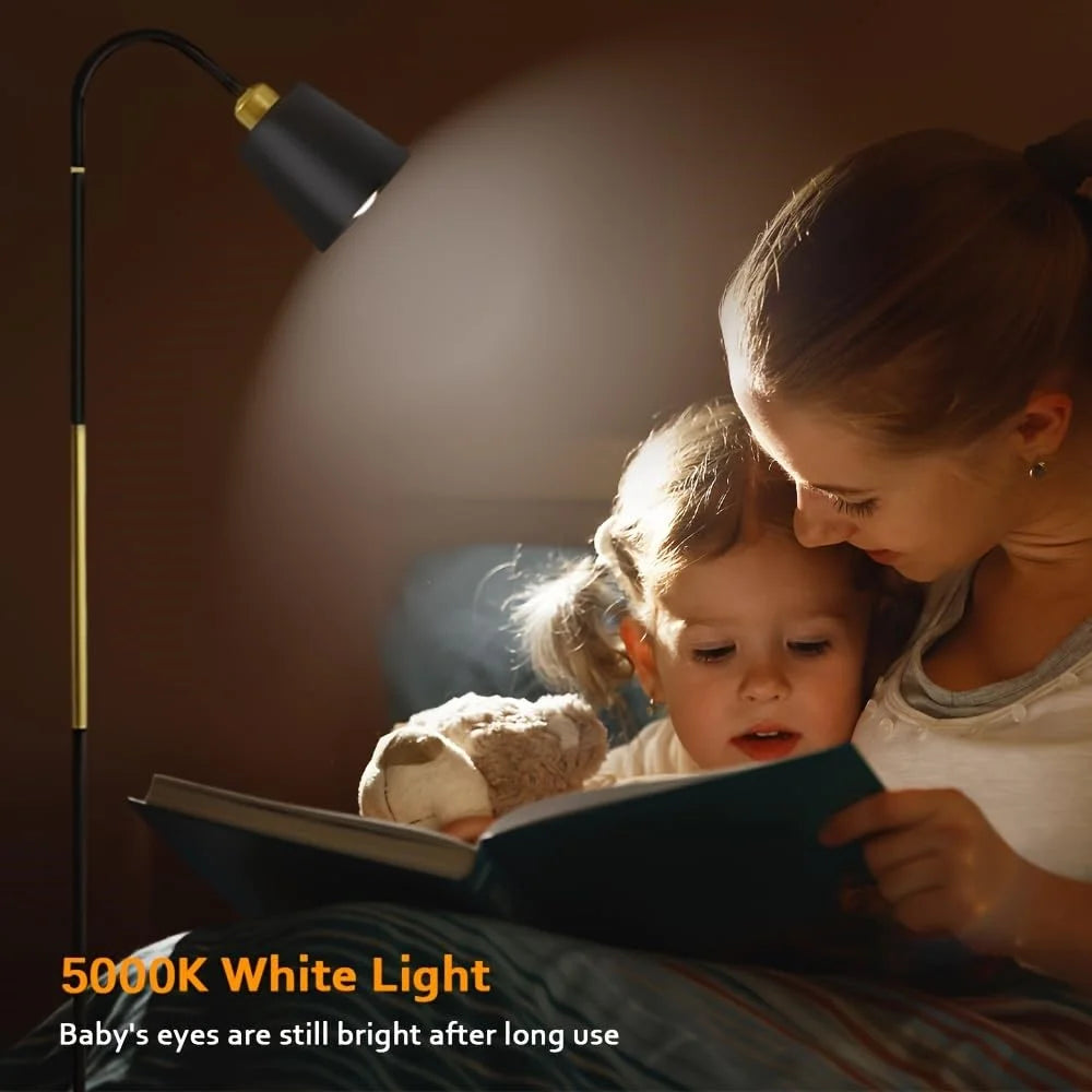 12W Modern Floor Lamp Flexible Hose E27 Bulb LED Light with PVC Base for Living Room Bedroom - Black - 7