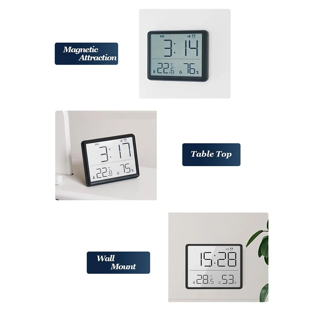 Digital Alarm Clock LCD Electric Clock with Calendar Temperature and Humidity for Living Room, Bedroom,Office - Black - 4