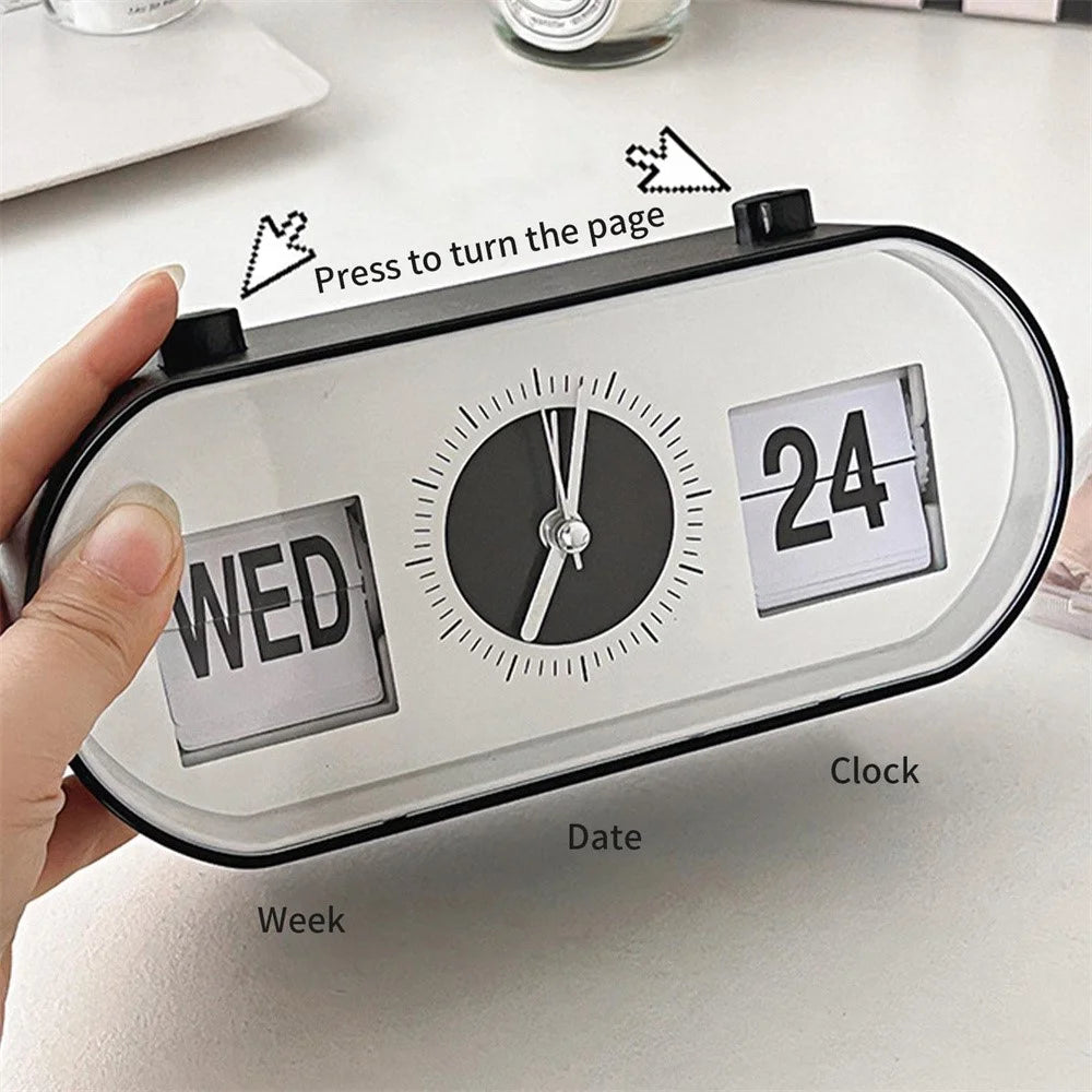 Manual Page Turning Clock Desk Alarm Clock Calendar Clock Home Decoration - 2