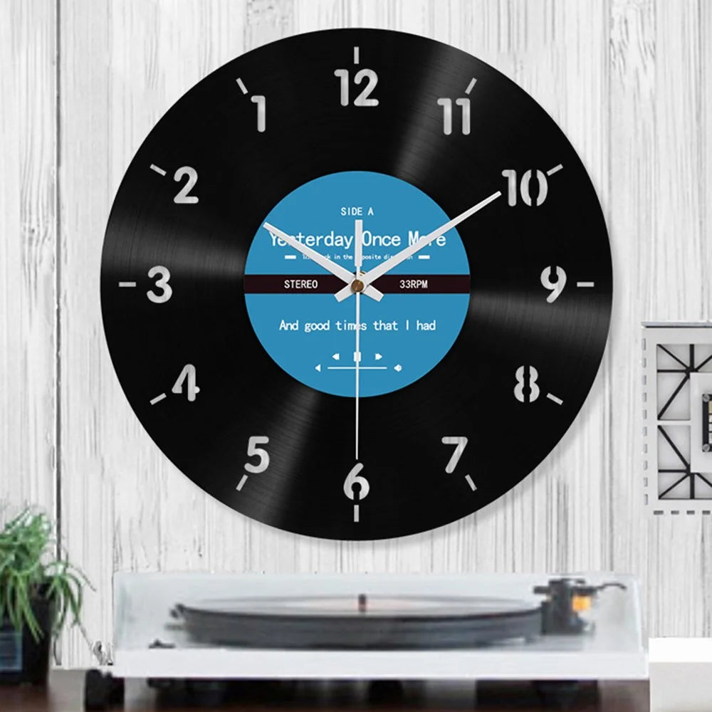 Vinyl Records Backwards Wall Art Clock 12 inch Reverse Decorative Clock Vintage Decor (No Battery) - 2