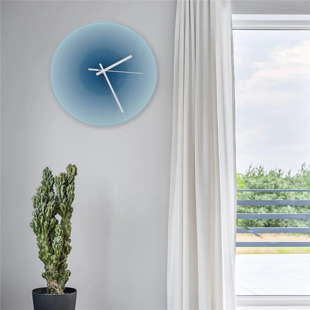 12 inch Sunset Wall Clock with Bracket Silent Non-Ticking Gradient Glass Clocks for Home (No Battery) - Blue  /  No Dial Scale - 2