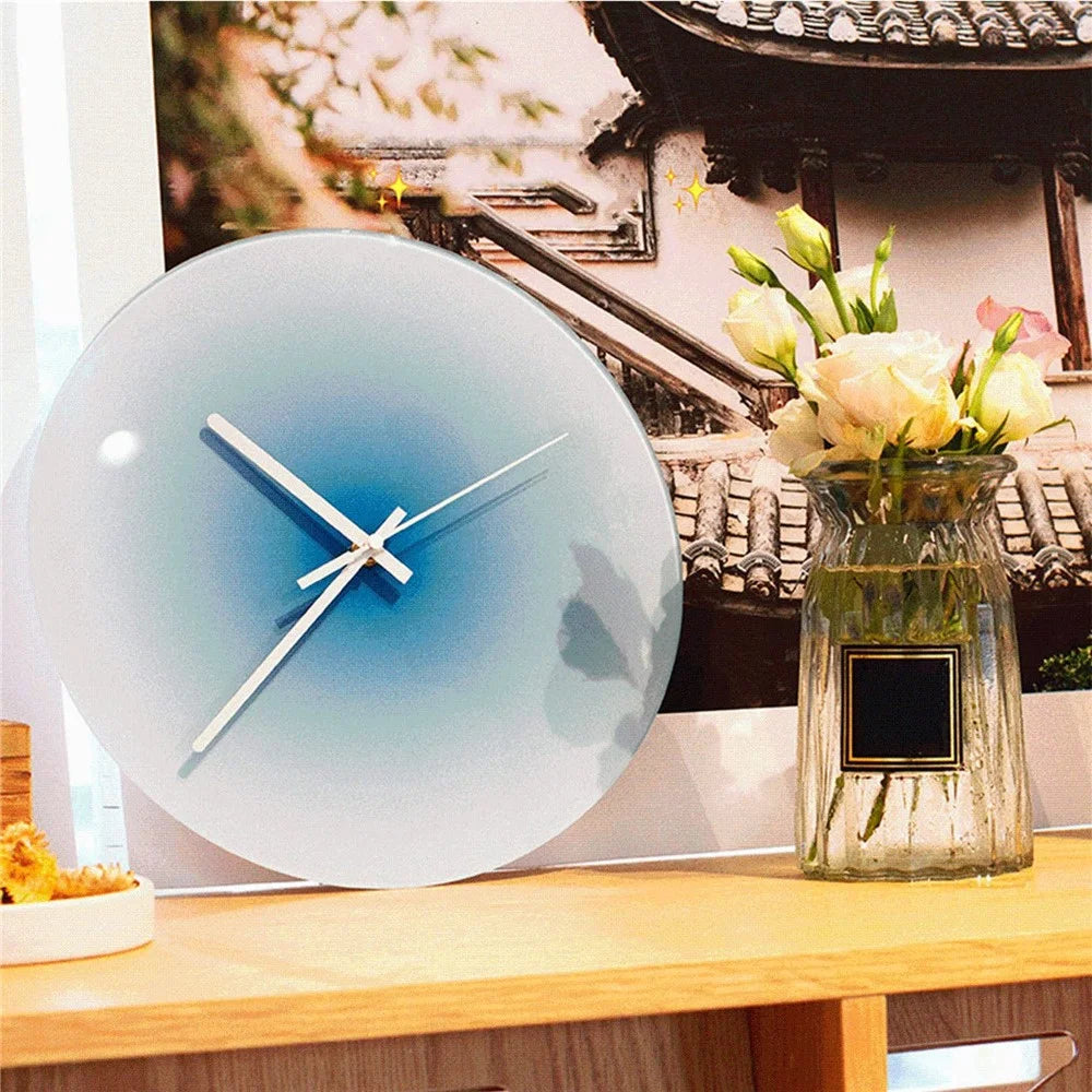 12 inch Sunset Wall Clock Silent Non-Ticking Gradient Glass Clocks for Home (No Battery) - Orange  /  No Dial Scale - 5