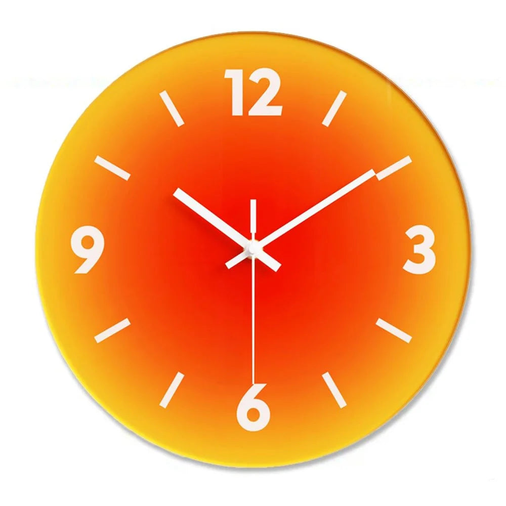 12 inch Sunset Wall Clock Battery Operated Gradient Glass Silent Clocks for Home (No Battery) - Orange  /  Number - 1