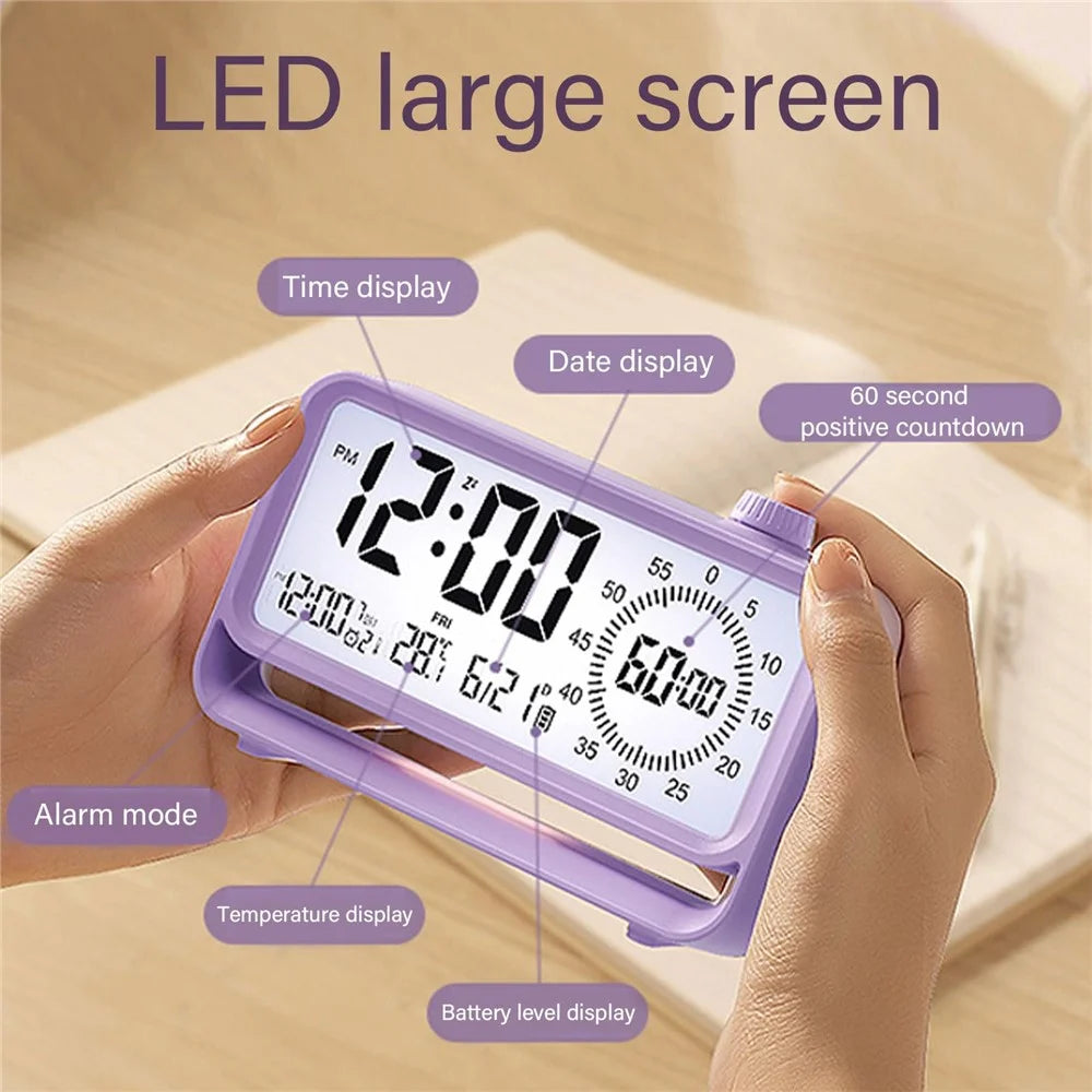 Digital Alarm Clock with Visual Timer 3 Level Brightness Countdown LCD Time Reminder (No Battery) - Purple - 7