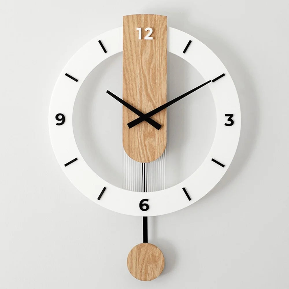 Minimalist Scandinavian Wooden Pendulum Clock Silent Wall Clock for Living Room Bedroom Decor - Arabic Numerals+Scale - 2