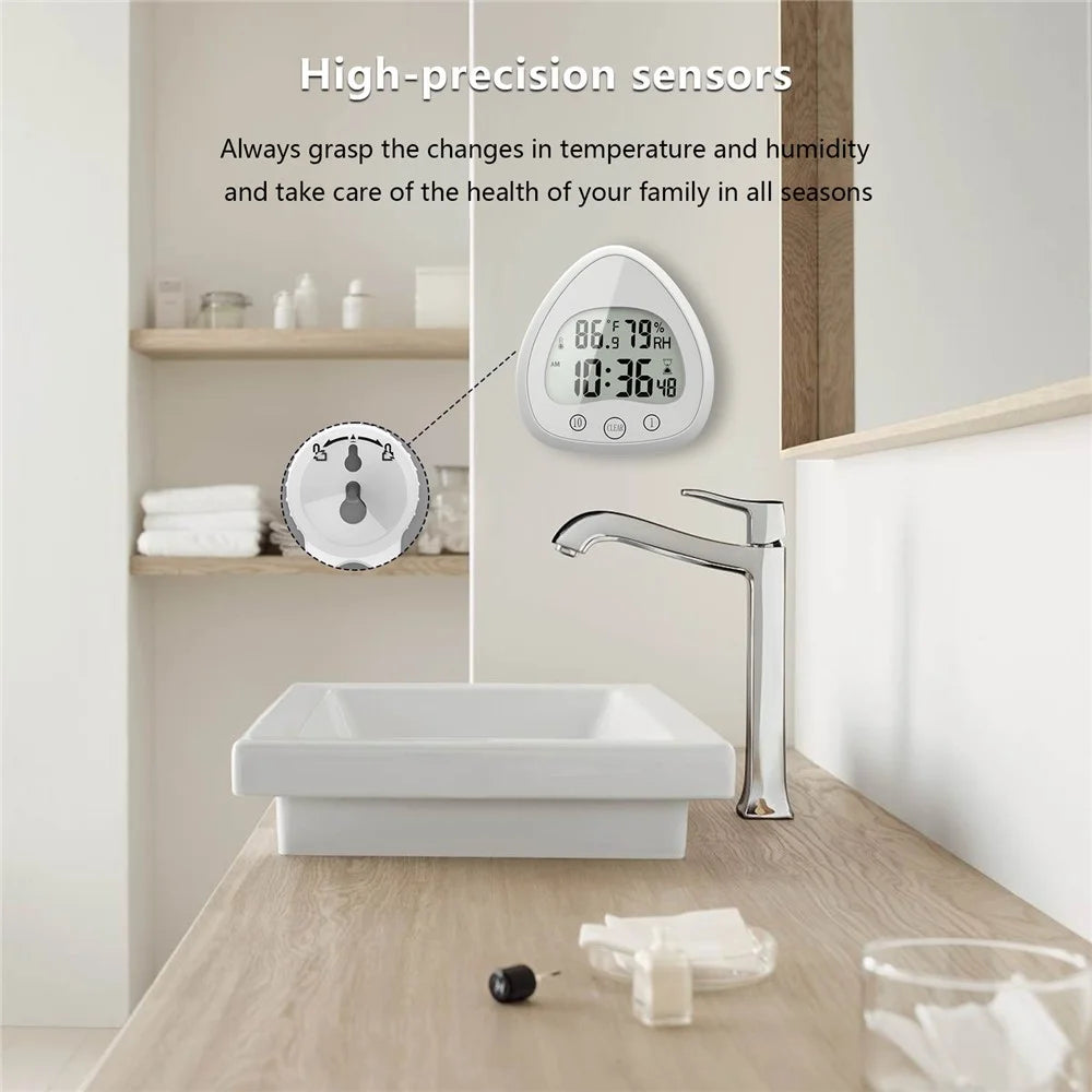 Silent Digital Alarm Clock with Suction Cup Waterproof Countdown Timer Temperature Humidity Sensor - 3