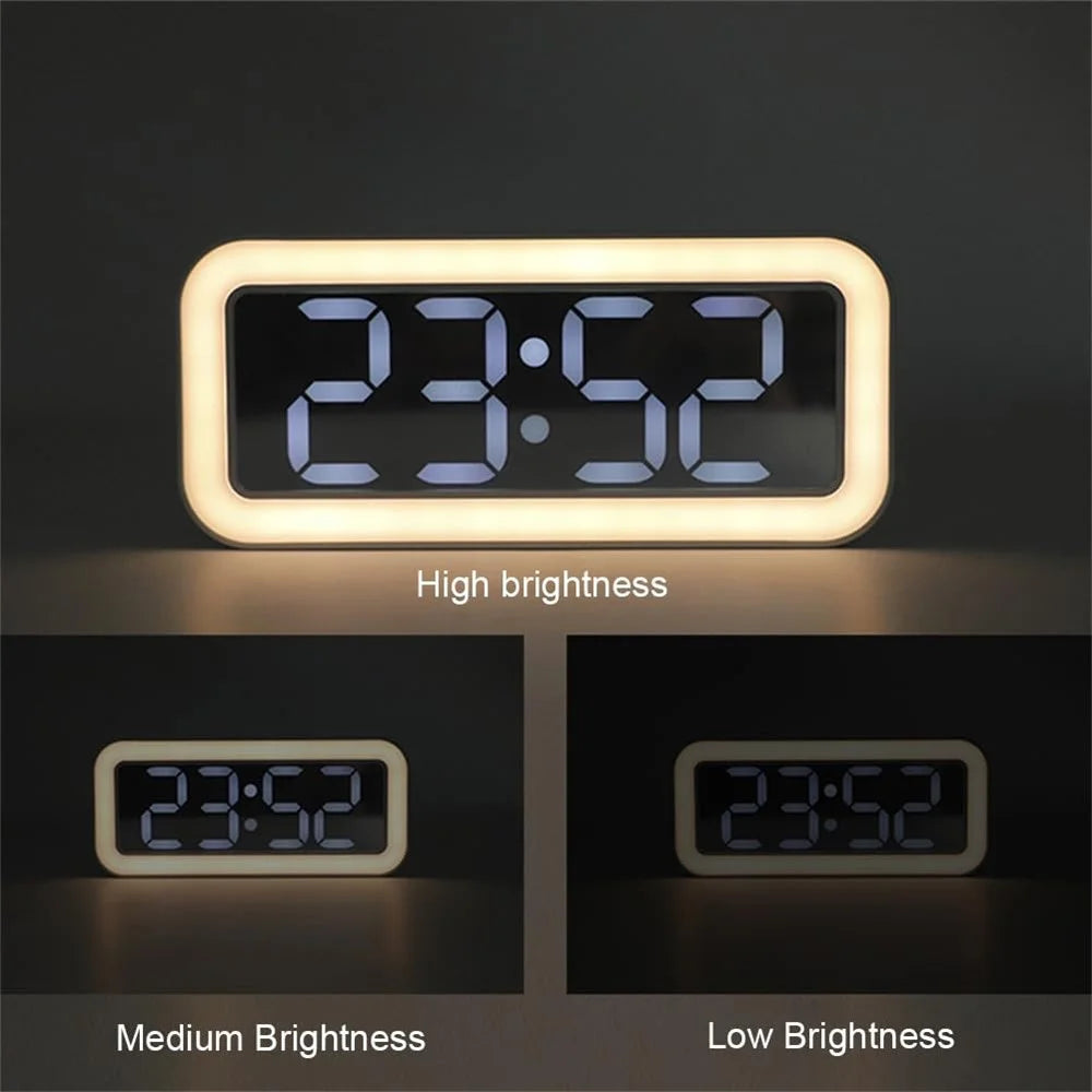 Mirror Surface LED Digital Alarm Clock Temperature Display Students Bedside Desktop Clock - Black - 4