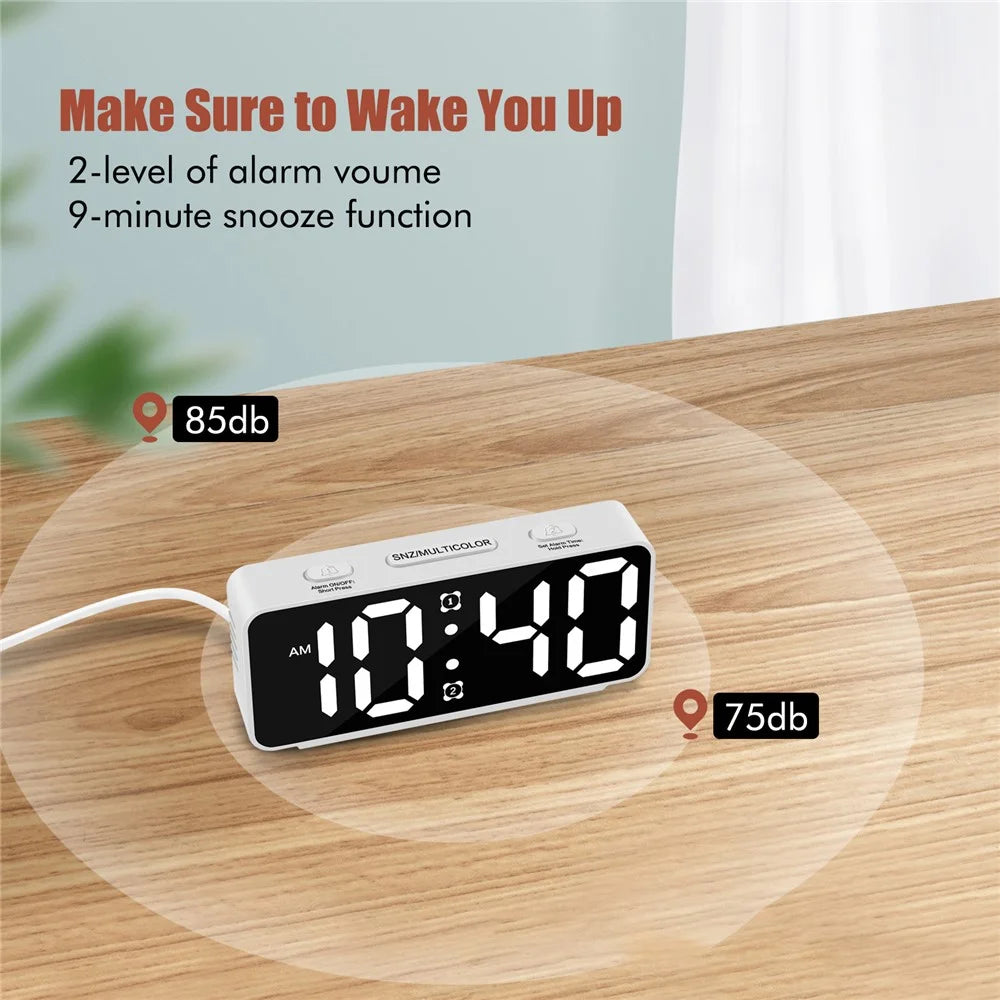 YF2024 Dual Alarm 15 RGB Colors LED Mirror Surface Clock Mini Student Desktop Digital Clock - White - 2