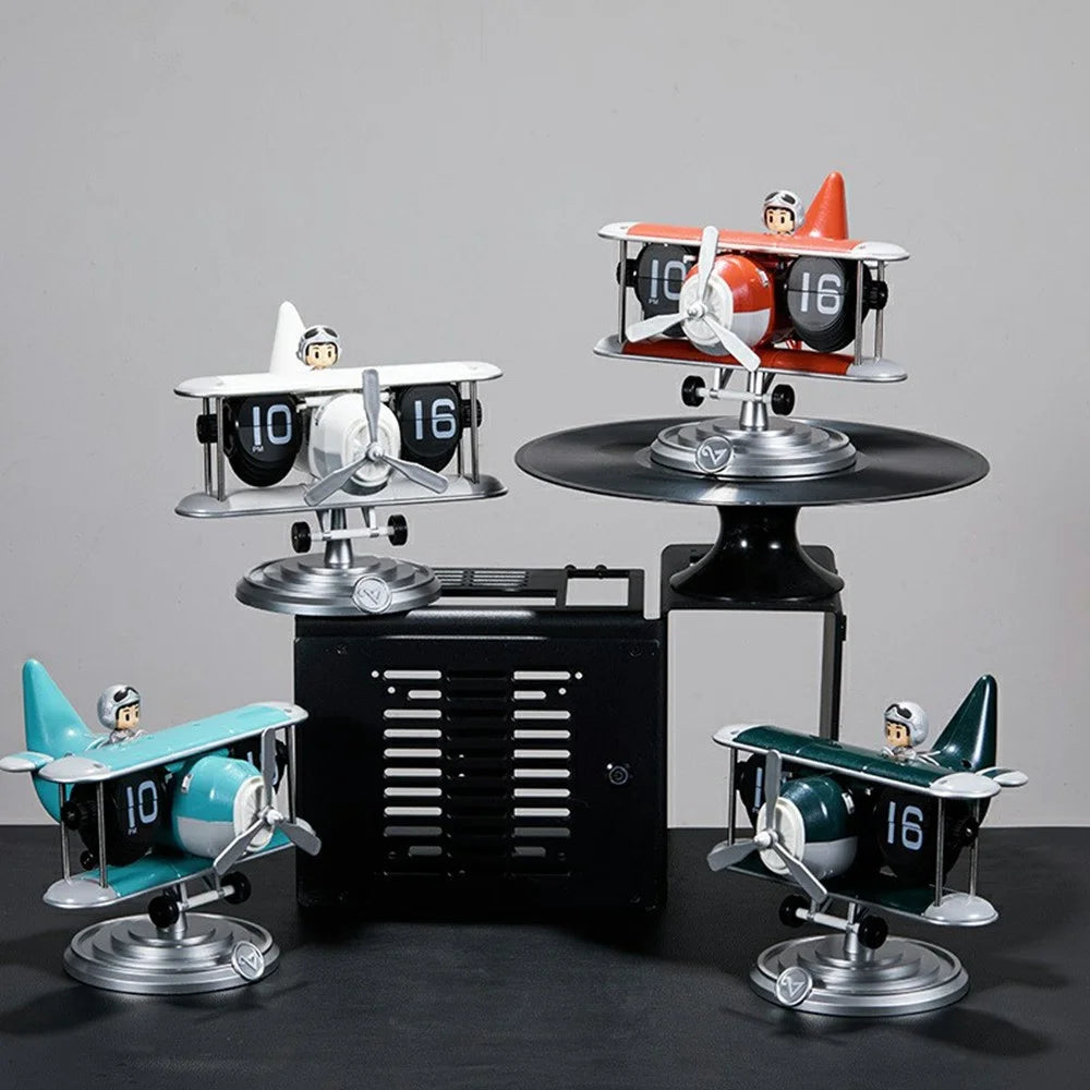 Time Flyer Flip Clock Desktop Automatic Mechanical Clock Decorative Aircraft Shaped Table Clock - White - 6