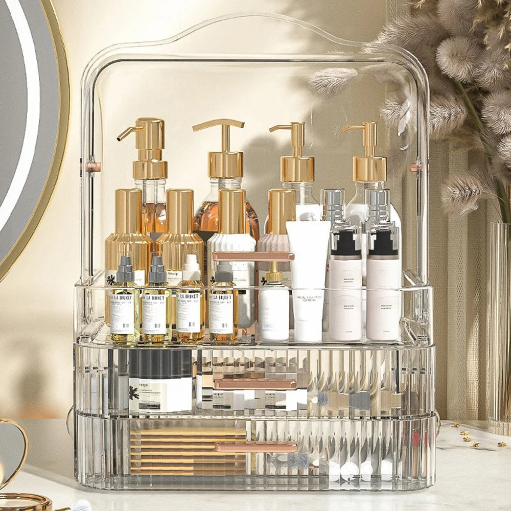 Cosmetic PET Organizer Drawer Style Dustproof Skincare Vanity Desktop Makeup Storage Box - Transparent - 1