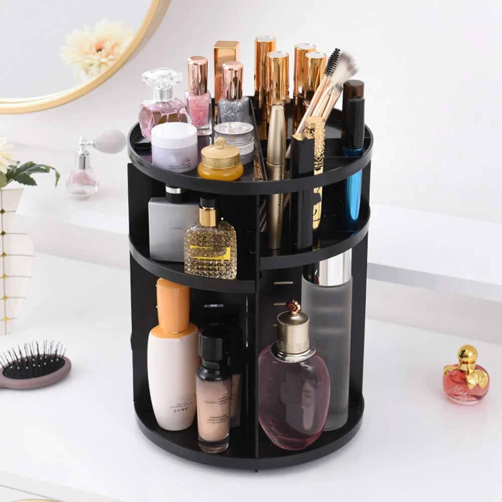 Desktop Rotating Makeup Organizer Cosmetic Skincare Products PS Storage Rack - Black - 1
