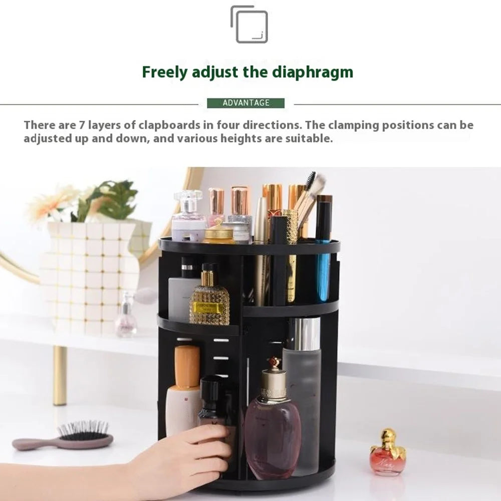 Desktop Rotating Makeup Organizer Cosmetic Skincare Products PS Storage Rack - Black - 2