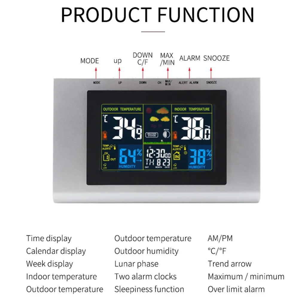 TS-H127G Multifunction Wireless Weather Station Color Display Alarm Clock Digital Thermometer Hygrometer - 3