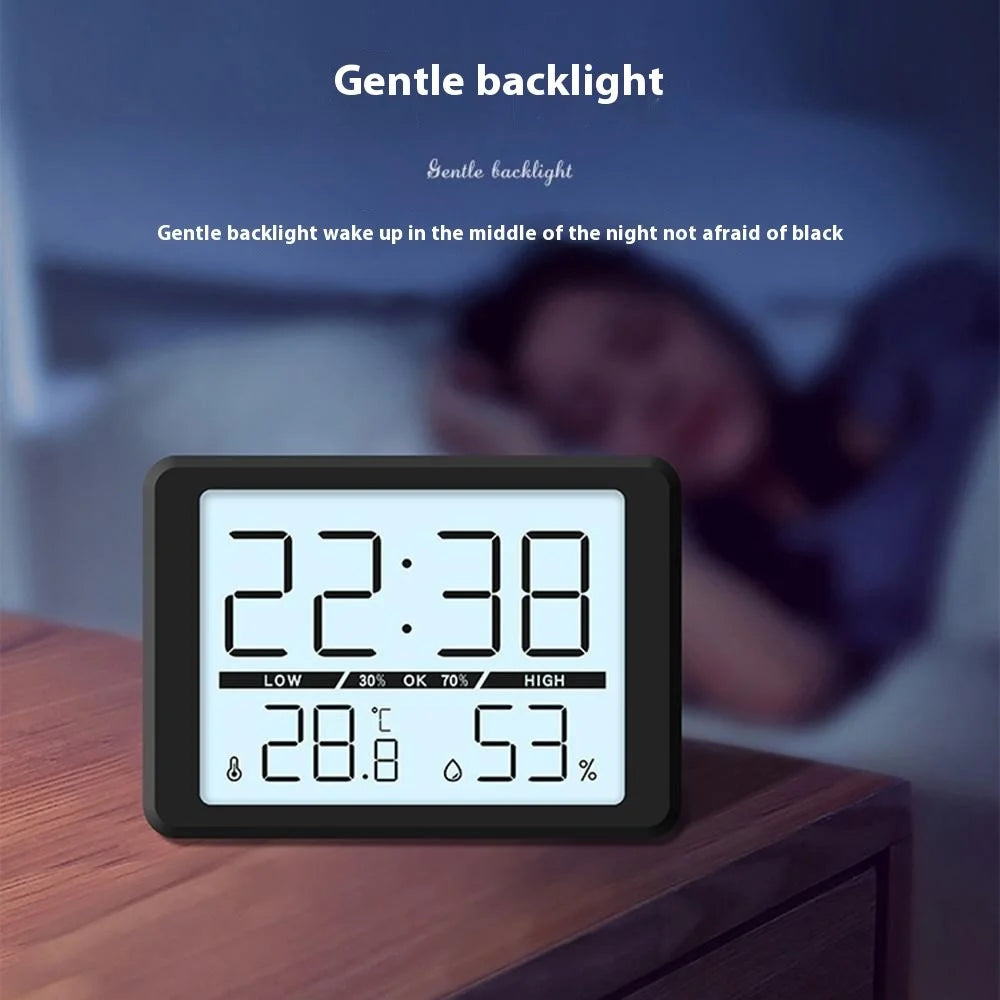 2308 Ultra Thin Magnetic LCD Digital Clock Bedside Temperature Humidity Display Alarm Clock - Black - 3