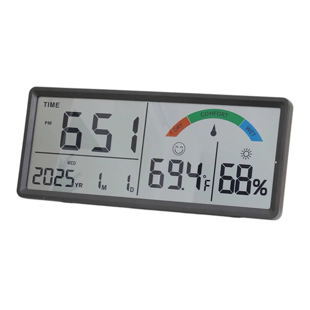 9554 LCD Digital Wall Clock Temperature Humidity Display Multi-Function Large Screen Clock - Black - 1