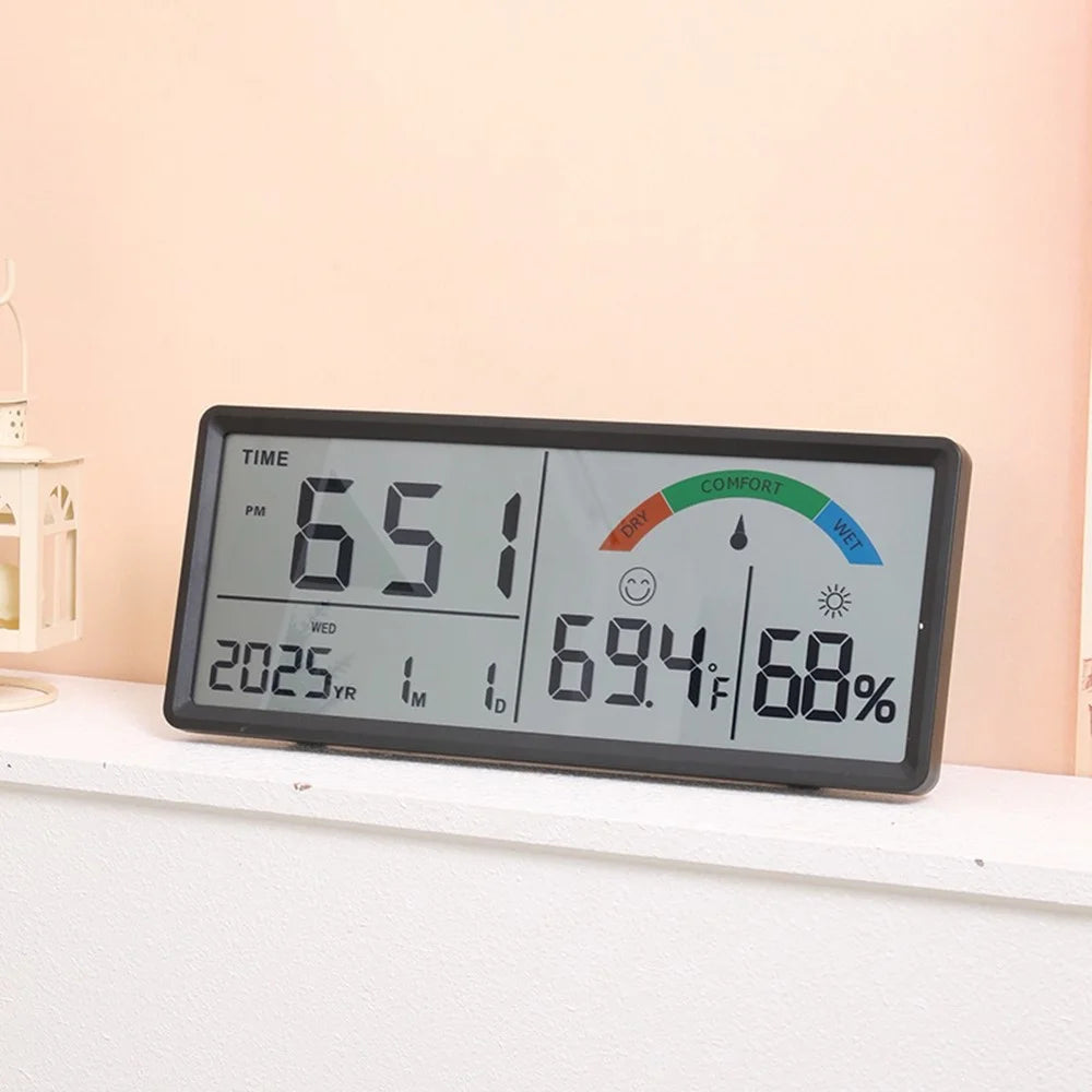 9554 LCD Digital Wall Clock Temperature Humidity Display Multi-Function Large Screen Clock - Black - 2
