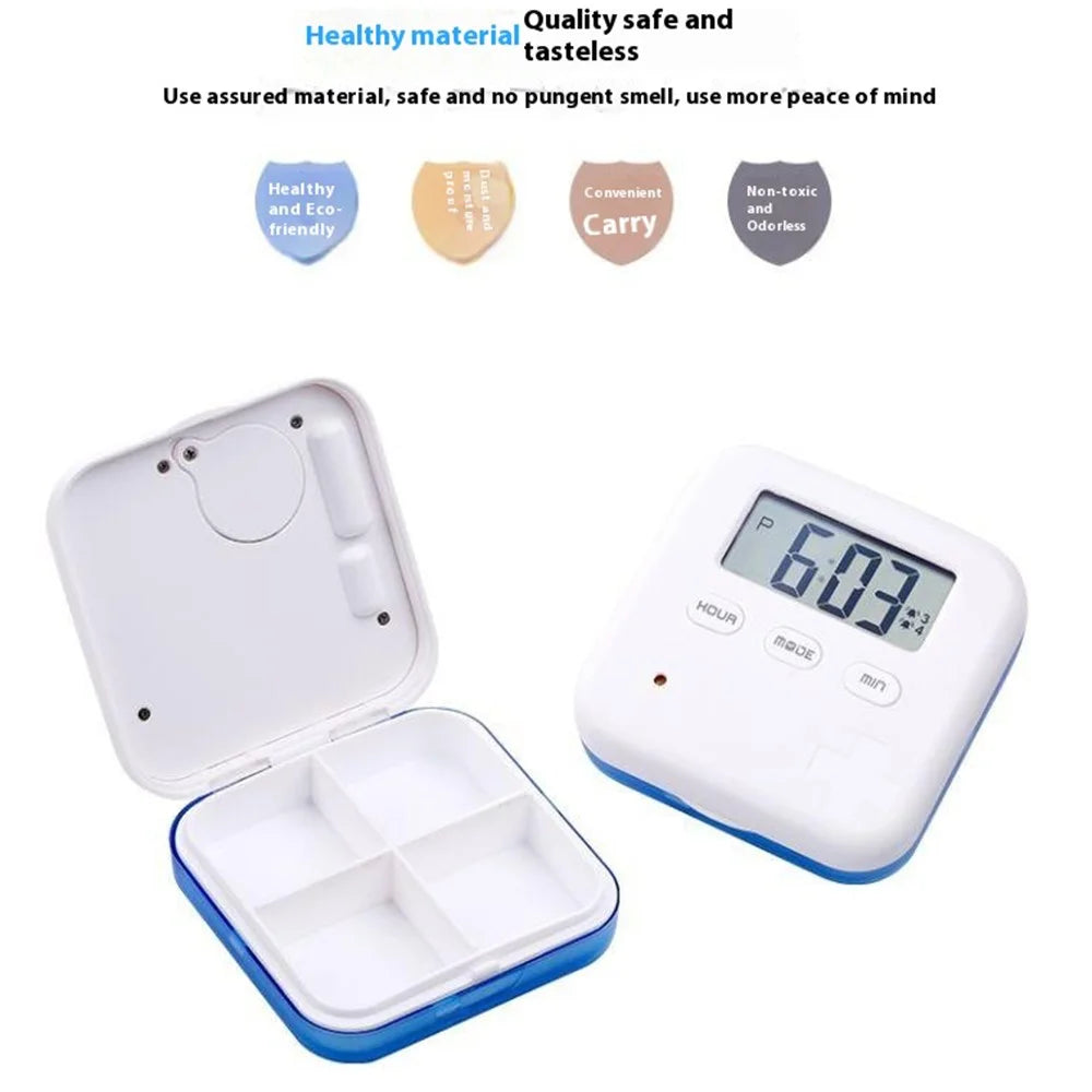 CR-210 Smart Pill Organizer 7-Day Medicine Dispenser 4 Compartments Portable Health Supplement Container (BPA Free, No FDA) - Blue - 6