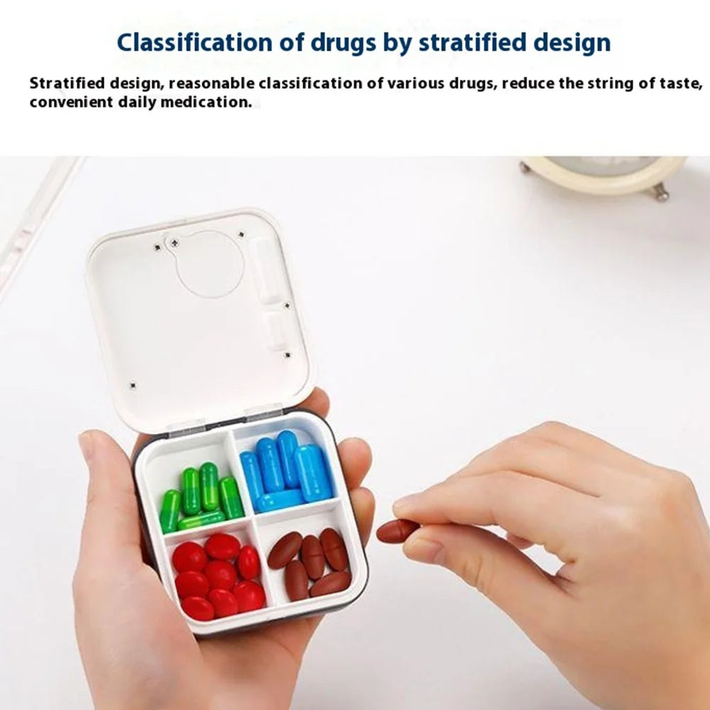 CR-210 Smart Pill Organizer 7-Day Medicine Dispenser 4 Compartments Portable Health Supplement Container (BPA Free, No FDA) - Blue - 7