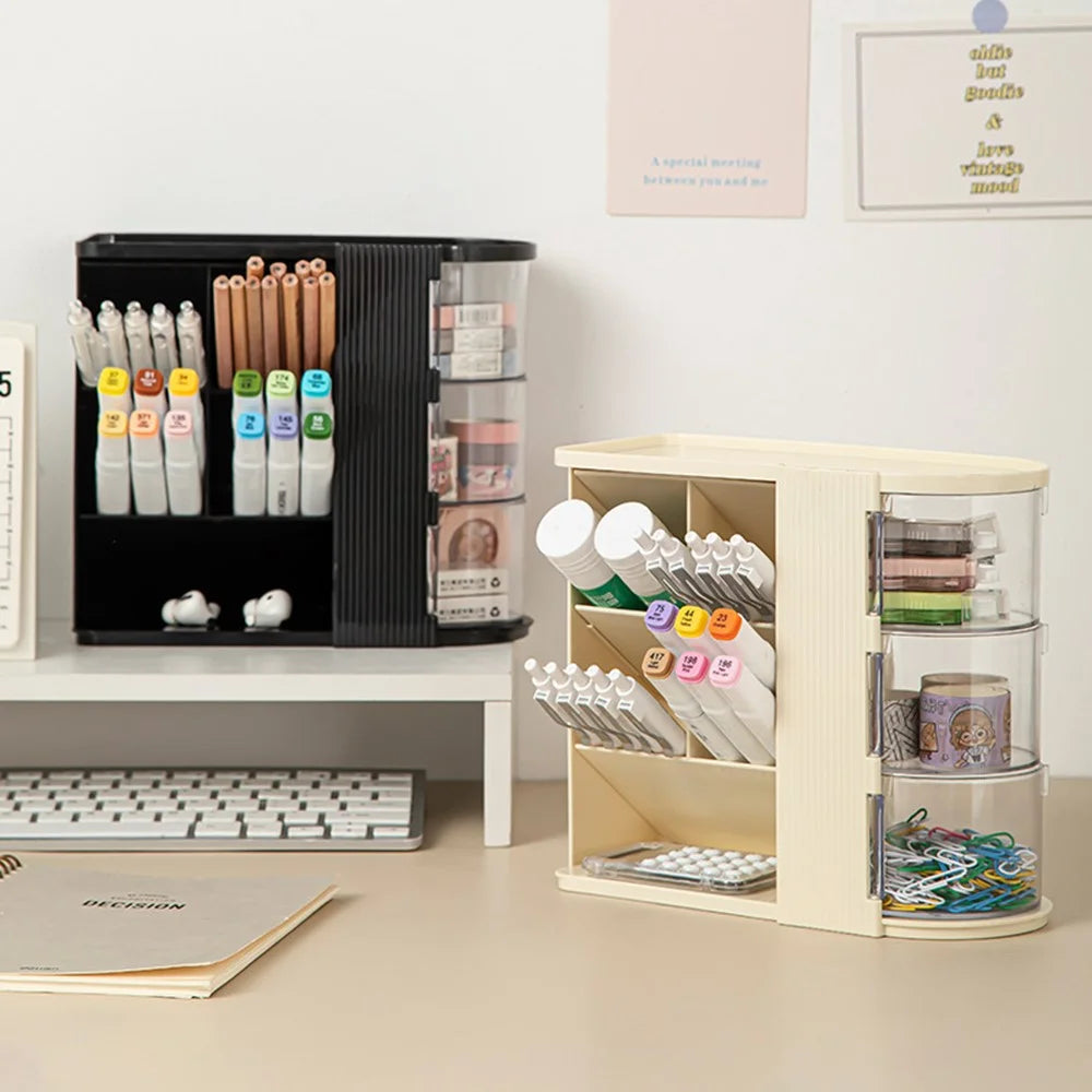 Desktop Organizer Multi-Drawer Storage Rack Office Stationery Holder Multi-Function Desk Tidy - Creamy White - 6