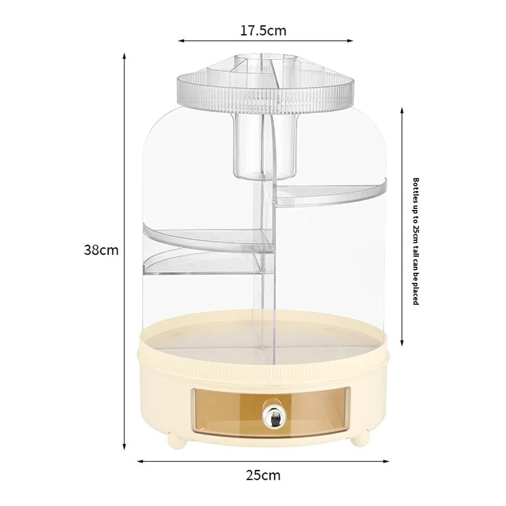 Makeup Organizer 360-Degree Rotating Desktop Storage Box Cosmetic Holder for Vanity Bedroom Lipstick Jewelry - Creamy Yellow - 7
