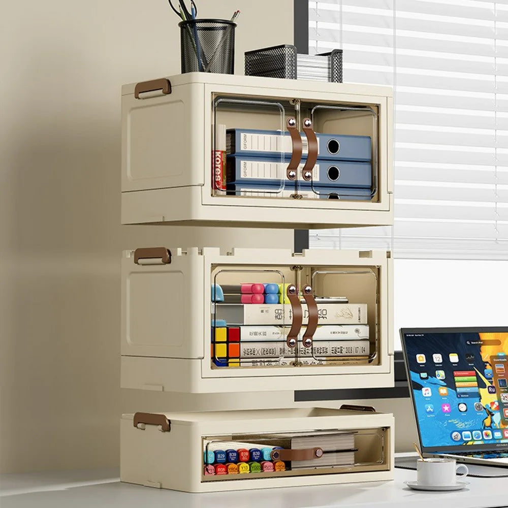 3-Layer Cabinet Desktop PP Organizer Transparent Door Stationery Cosmetics Storage Box - 3
