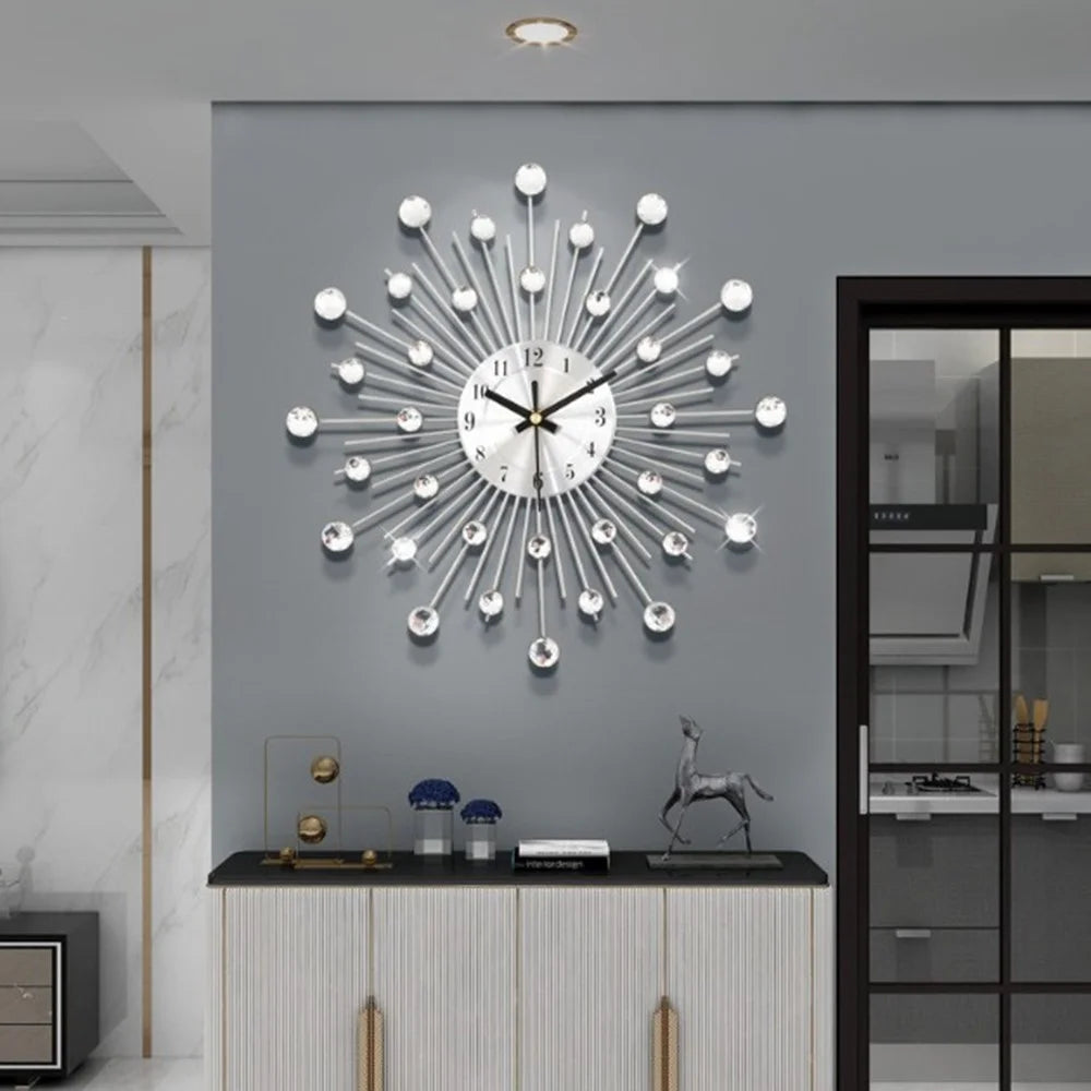 WM05 33 x 33cm Wrought Iron Wall Clock for Living Room Home Decor Quartz Clock Rhinestone Accents - 2