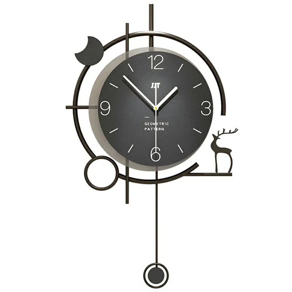 Modern Wall Clock Decorative Wooden Metal Quartz Clock Living Room Creative Silent Timepiece, Size S - 1