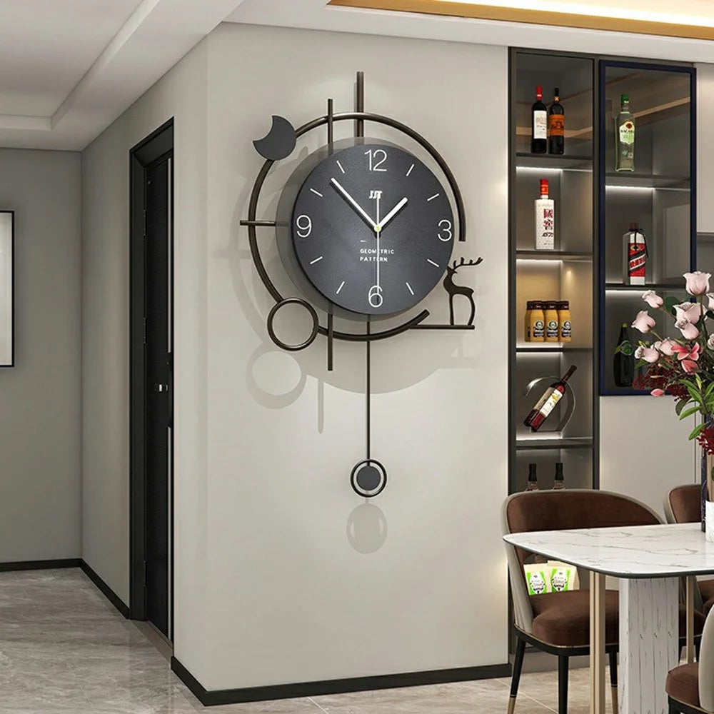 Modern Wall Clock Decorative Wooden Metal Quartz Clock Living Room Creative Silent Timepiece, Size M - 2