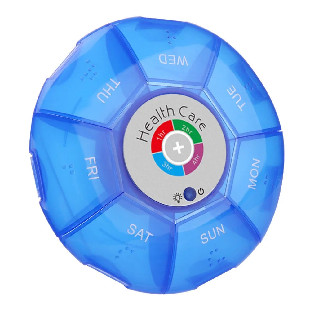 7 Compartment Portable Travel Pill Organizer Electronic Reminder Waterproof Daily Medication Box with Alarm - Blue - 1