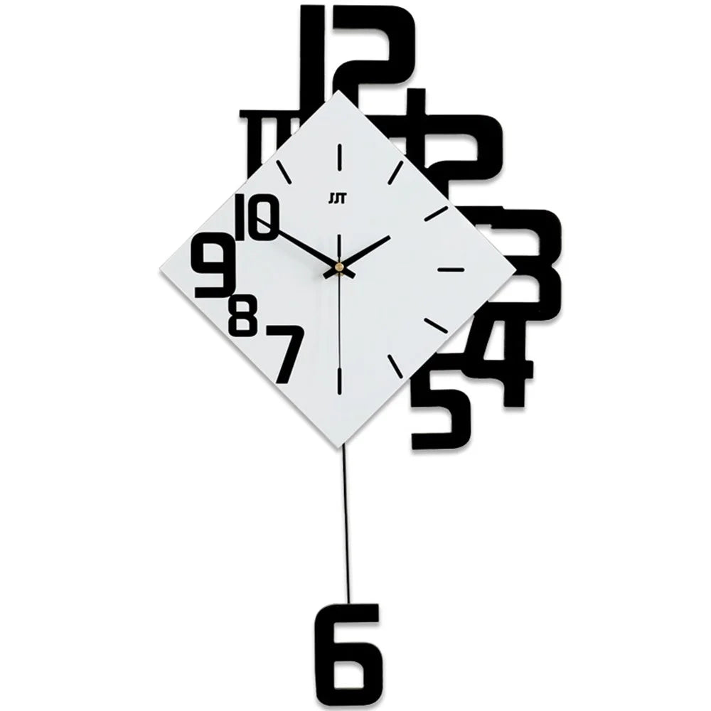 JT1850 34x63cm Minimalist Style Wrought Iron Wall Clock with Wooden Dial Quartz Clock for Home Decor - 1