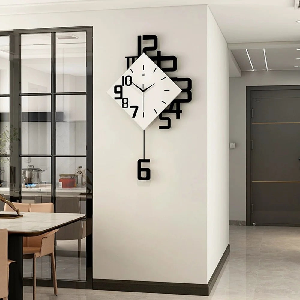 JT1850 34x63cm Minimalist Style Wrought Iron Wall Clock with Wooden Dial Quartz Clock for Home Decor - 4