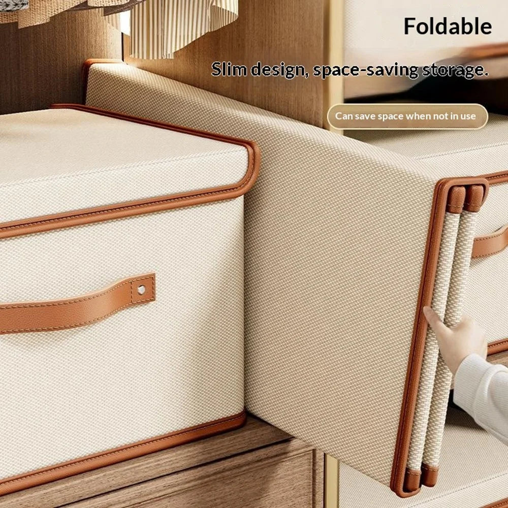 44×30×29cm Large Oxford Fabric Storage Box Large Capacity Foldable Organizer with Lid and Handle for Clothes Toys Books - Beige - 5